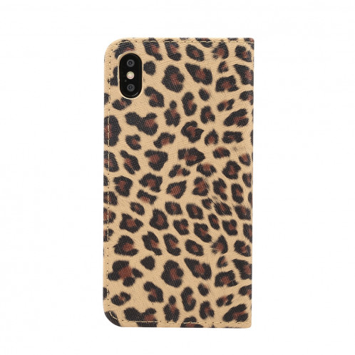 Étui à rabat horizontal motif léopard pour iPhone XS Max, avec porte-monnaie et fentes pour carte (marron) SH210Z1078-07