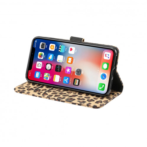 Étui à rabat horizontal motif léopard pour iPhone XS Max, avec porte-monnaie et fentes pour carte (marron) SH210Z1078-07