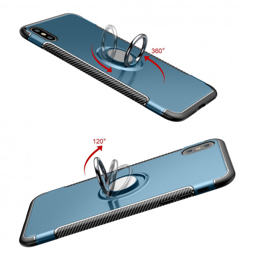 Étui de protection magnétique 360 ​​degrés bague de rotation pour iPhone XS Max (bleu marine) SH77NV1718-010