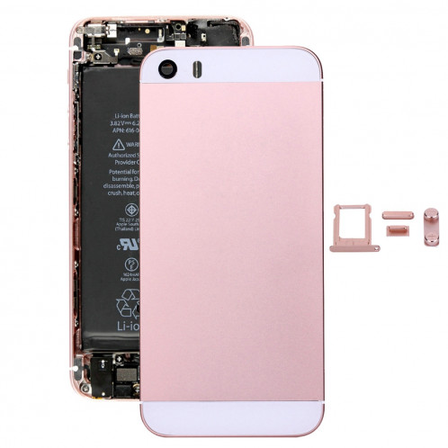 iPartsAcheter 5 en 1 pour iPhone SE Original (Couverture arrière + Porte-cartes + Touche de contrôle du volume + Bouton d'alimentation + Touche de vibreur interrupteur muet) Couvercle de boîtier complet (Or rose) SI00RG1008-08