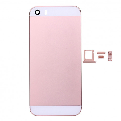 iPartsAcheter 5 en 1 pour iPhone SE Original (Couverture arrière + Porte-cartes + Touche de contrôle du volume + Bouton d'alimentation + Touche de vibreur interrupteur muet) Couvercle de boîtier complet (Or rose) SI00RG1008-08