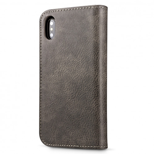 DG.MING pour iPhone X / XS Crazy Horse Texture Housse de protection magnétique amovible avec porte-monnaie et porte-monnaie (Gris) SD080H1992-09