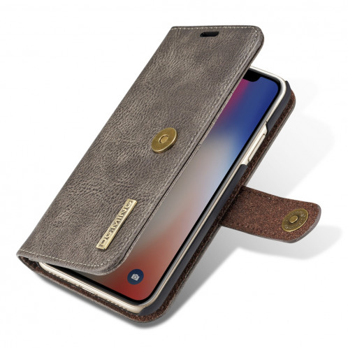 DG.MING pour iPhone X / XS Crazy Horse Texture Housse de protection magnétique amovible avec porte-monnaie et porte-monnaie (Gris) SD080H1992-09