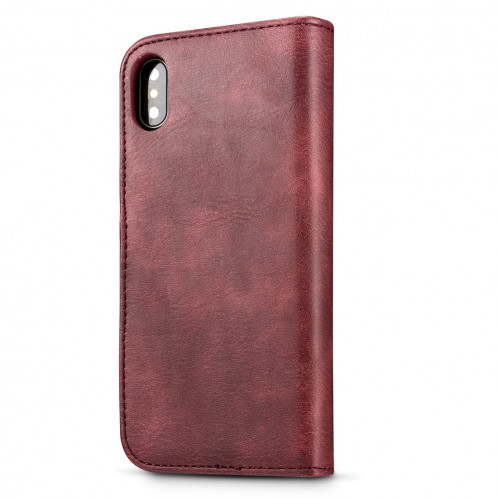 DG.MING pour iPhone X / XS Crazy Horse Texture Housse de protection magnétique détachable avec support et fentes pour cartes et porte-monnaie (rouge) SD080R876-09