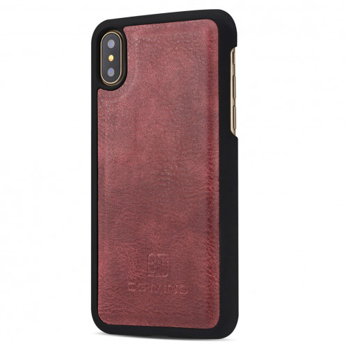 DG.MING pour iPhone X / XS Crazy Horse Texture Housse de protection magnétique détachable avec support et fentes pour cartes et porte-monnaie (rouge) SD080R876-09