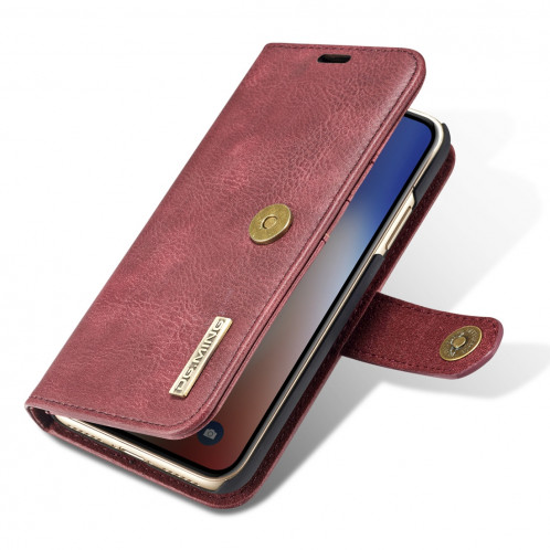 DG.MING pour iPhone X / XS Crazy Horse Texture Housse de protection magnétique détachable avec support et fentes pour cartes et porte-monnaie (rouge) SD080R876-09