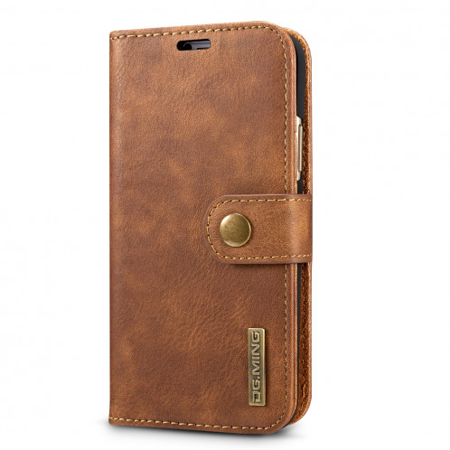 DG.MING pour iPhone X / XS Crazy Horse Texture Housse de protection magnétique détachable à rabat horizontal avec porte-monnaie et fentes pour cartes et porte-monnaie (marron) SD080Z1481-09