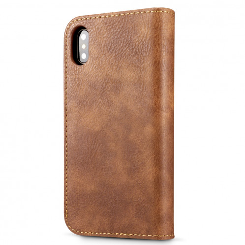 DG.MING pour iPhone X / XS Crazy Horse Texture Housse de protection magnétique détachable à rabat horizontal avec porte-monnaie et fentes pour cartes et porte-monnaie (marron) SD080Z1481-09