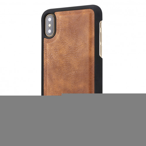 DG.MING pour iPhone X / XS Crazy Horse Texture Housse de protection magnétique détachable à rabat horizontal avec porte-monnaie et fentes pour cartes et porte-monnaie (marron) SD080Z1481-09