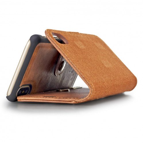 DG.MING pour iPhone X / XS Crazy Horse Texture Housse de protection magnétique détachable à rabat horizontal avec porte-monnaie et fentes pour cartes et porte-monnaie (marron) SD080Z1481-09