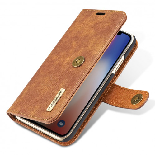 DG.MING pour iPhone X / XS Crazy Horse Texture Housse de protection magnétique détachable à rabat horizontal avec porte-monnaie et fentes pour cartes et porte-monnaie (marron) SD080Z1481-09