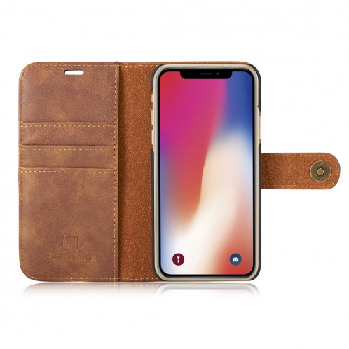 DG.MING pour iPhone X / XS Crazy Horse Texture Housse de protection magnétique détachable à rabat horizontal avec porte-monnaie et fentes pour cartes et porte-monnaie (marron) SD080Z1481-09