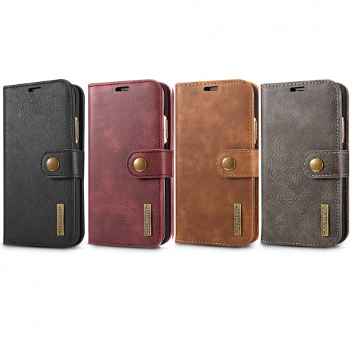 DG.MING pour iPhone X / XS Crazy Horse Texture Housse de protection magnétique détachable à rabat horizontal avec porte-monnaie et fentes pour cartes et porte-monnaie (marron) SD080Z1481-09