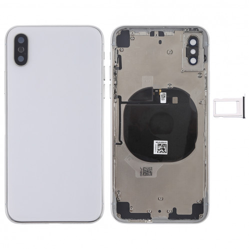 Couvercle de la batterie avec touches latérales et module de charge sans fil et bouton de volume Câble et bac à cartes Flex pour iPhone X (Blanc) SH27WL1633-06