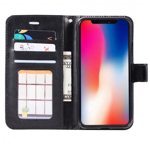 Pour iPhone X / XS Crazy Horse Texture Housse en cuir horizontale avec support et fentes pour cartes et porte-monnaie et cadre photo (noir) SH475B1443-06