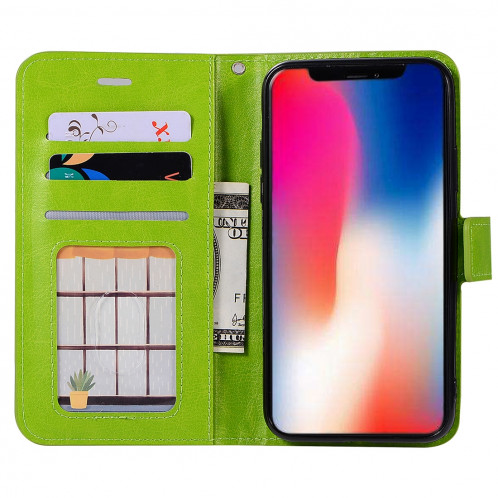 Pour iPhone X / XS Crazy Horse Texture Housse en cuir horizontale avec porte-monnaie et fentes pour cartes et porte-monnaie et cadre photo (vert) SH475G279-06