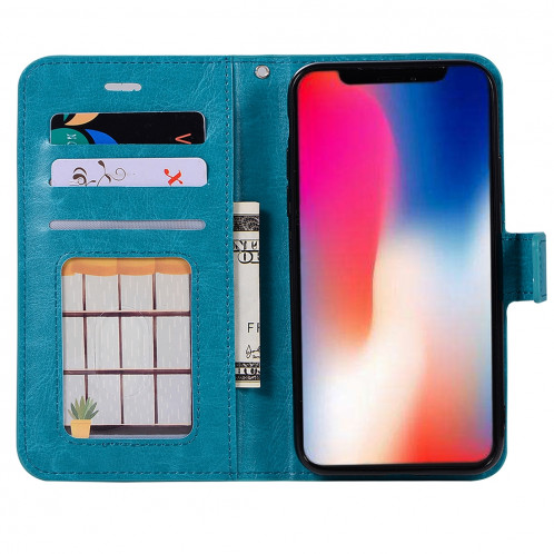Pour iPhone X / XS Crazy Horse Texture Housse en cuir horizontale avec support et fentes pour cartes et porte-monnaie et cadre photo (bleu) SH475L1979-06