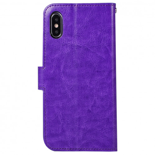 Pour iPhone X / XS Crazy Horse Texture Housse en cuir horizontale avec support et fentes pour cartes et porte-monnaie et cadre photo (violet) SH475P150-06