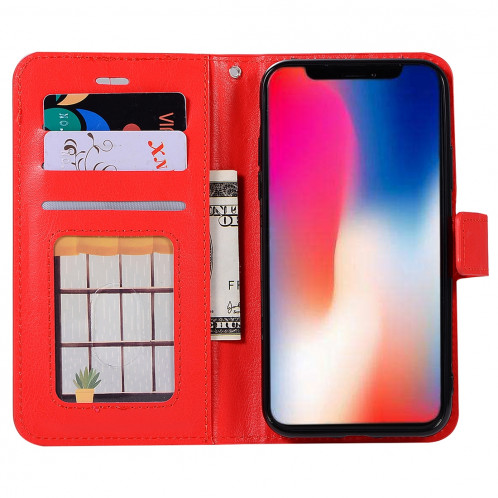 Pour iPhone X / XS Crazy Horse Texture Housse en cuir horizontale avec support et fentes pour cartes et porte-monnaie et cadre photo (rouge) SH475R67-06