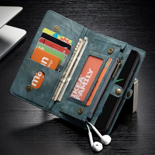 CaseMe-008 pour iPhone X / XS TPU + PC Absorption Magnétique Amovible Couverture Arrière Housse En Cuir Horizontal Avec Porte-Fentes & Carte & Zipper Wallet & Cadre Photo (Bleu) SC922L1097-012