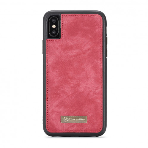 CaseMe-008 pour iPhone X / XS TPU + PC Absorption magnétique Dos détachable Housse en cuir horizontale avec support et fentes pour cartes & Zipper Wallet & Cadre photo (Rouge) SC922R1399-012