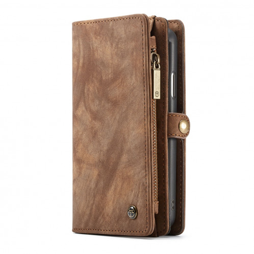 CaseMe-008 pour iPhone X / XS TPU + PC Absorption magnétique amovible couverture arrière Housse en cuir horizontale avec support et fentes pour cartes & Zipper Wallet & cadre photo (marron) SC922Z677-012