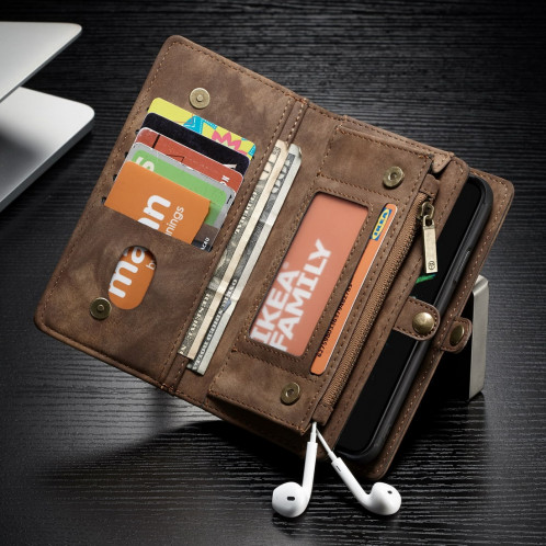CaseMe-008 pour iPhone X / XS TPU + PC Absorption magnétique amovible couverture arrière Housse en cuir horizontale avec support et fentes pour cartes & Zipper Wallet & cadre photo (marron) SC922Z677-012