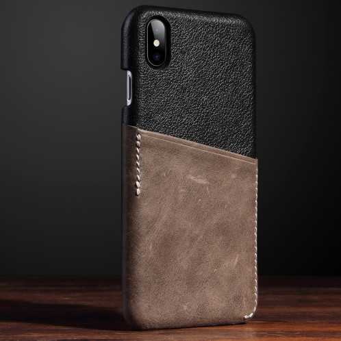 Pour iPhone X / XS Contraste Couleur PU En Cuir Protecteur Dos Étui avec Fente pour Carte (Café) SH113C1776-06