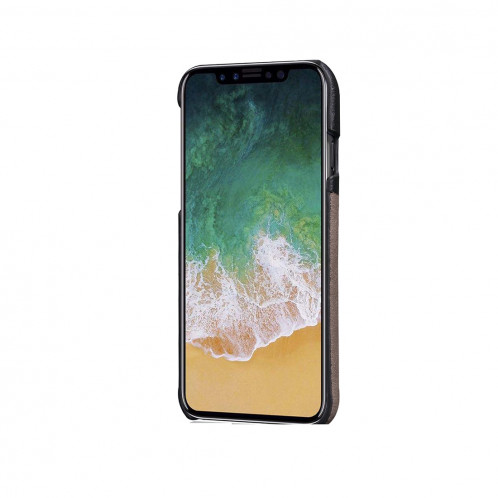 Pour iPhone X / XS Contraste Couleur PU En Cuir Protecteur Dos Étui avec Fente pour Carte (Café) SH113C1776-06