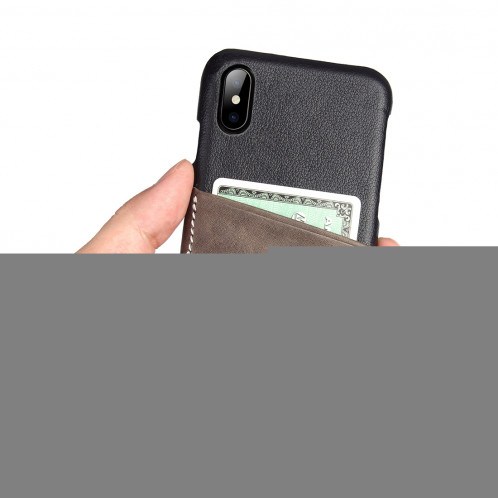 Pour iPhone X / XS Contraste Couleur PU En Cuir Protecteur Dos Étui avec Fente pour Carte (Café) SH113C1776-06