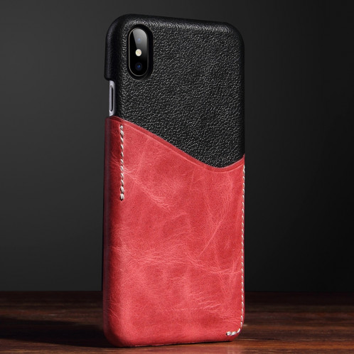 Pour iPhone X / XS Contraste Couleur PU En Cuir Protecteur Dos Étui avec Fente Pour Carte (Rouge) SH113R720-06