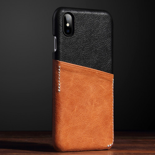 Pour iPhone X / XS Contraste Couleur PU En Cuir Protecteur Dos Étui avec Fente pour Carte (Marron) SH113Z186-06