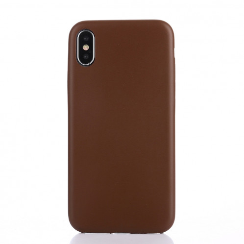 Pour iPhone X / XS anti-chute PU étui de protection arrière (marron) SH210Z758-06