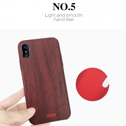 MOFI Pour iPhone X Élément Série Bois Texture Doux Etui de Protection Arrière (Vin Rouge) SM31WR640-09