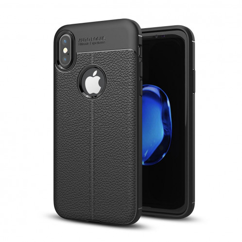 Pour iPhone X / XS Litchi Texture Housse de protection arrière en TPU (Noir) SH811B60-011