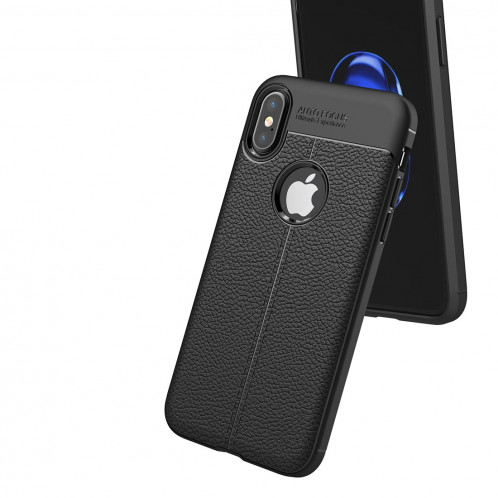 Pour iPhone X / XS Litchi Texture Housse de protection arrière en TPU (Noir) SH811B60-011