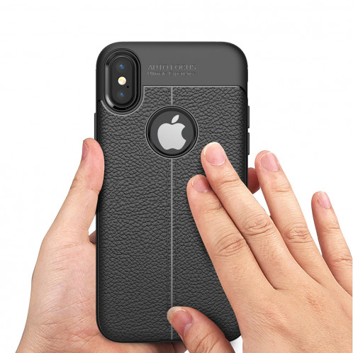 Pour iPhone X / XS Litchi Texture Housse de protection arrière en TPU (Noir) SH811B60-011