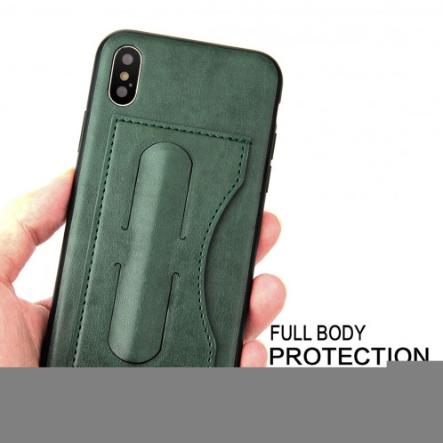 Fierre Shann Pour iPhone X pleine couverture housse de protection en cuir avec titulaire et fente pour carte (vert) SF960G1602-010