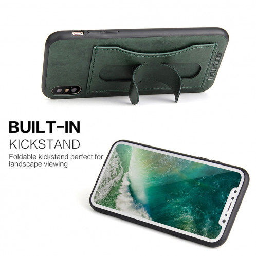 Fierre Shann Pour iPhone X pleine couverture housse de protection en cuir avec titulaire et fente pour carte (vert) SF960G1602-010