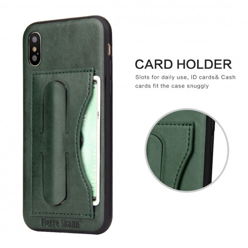 Fierre Shann Pour iPhone X pleine couverture housse de protection en cuir avec titulaire et fente pour carte (vert) SF960G1602-010