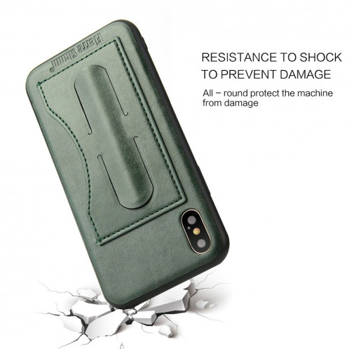 Fierre Shann Pour iPhone X pleine couverture housse de protection en cuir avec titulaire et fente pour carte (vert) SF960G1602-010