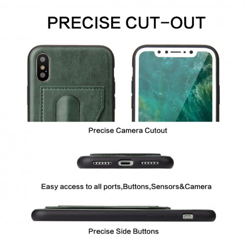 Fierre Shann Pour iPhone X pleine couverture housse de protection en cuir avec titulaire et fente pour carte (vert) SF960G1602-010