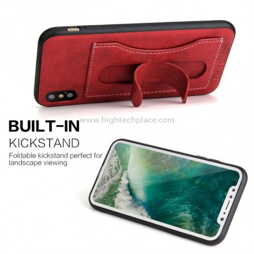 Fierre Shann Pour iPhone X Couverture complète Étui en cuir de protection avec support et fiche pour carte (Rouge) SF960R1-010