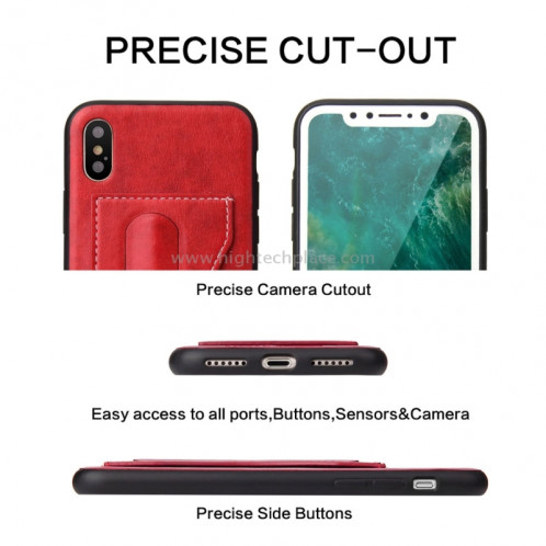 Fierre Shann Pour iPhone X Couverture complète Étui en cuir de protection avec support et fiche pour carte (Rouge) SF960R1-010