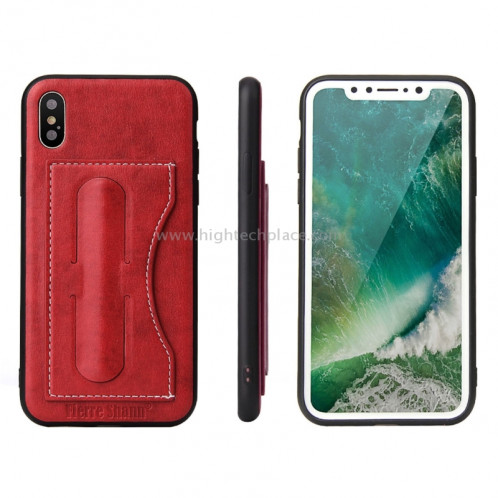 Fierre Shann Pour iPhone X Couverture complète Étui en cuir de protection avec support et fiche pour carte (Rouge) SF960R1-010