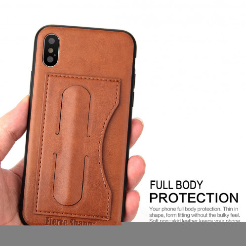 Fierre Shann Pour iPhone X pleine couverture Housse en cuir avec support et fente pour carte (brun) SF960Z1902-010