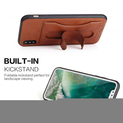 Fierre Shann Pour iPhone X pleine couverture Housse en cuir avec support et fente pour carte (brun) SF960Z1902-010