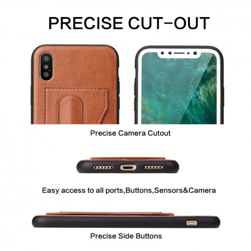 Fierre Shann Pour iPhone X pleine couverture Housse en cuir avec support et fente pour carte (brun) SF960Z1902-010