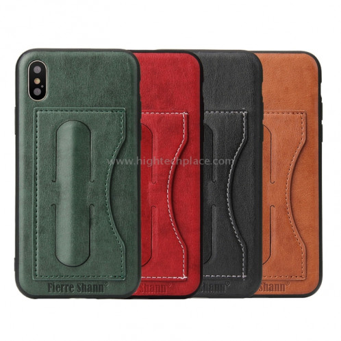 Fierre Shann Pour iPhone X Couverture complète Étui en cuir de protection avec support et fiche pour carte (Rouge) SF960R1-010