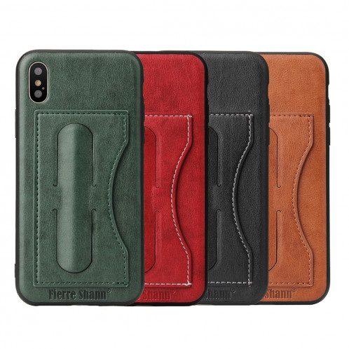 Fierre Shann Pour iPhone X pleine couverture Housse en cuir avec support et fente pour carte (brun) SF960Z1902-010